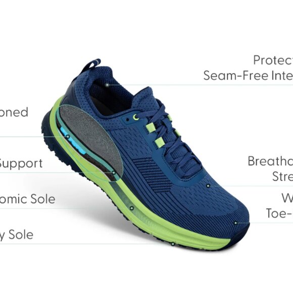 Orthofeet Men's Race Athletic Sneakers Blue / Green - Picture 3 of 6